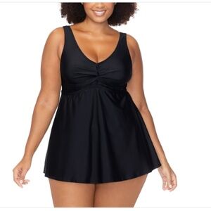 Raisins Curve Trendy Plus Size Lucia Twist-Front Swimdress Black Size 20W 10596
